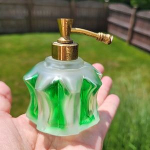 VTG I.W. Rice Perfume Atomizer  (Empty) Boudoir Dresser Pretty Green Frosted